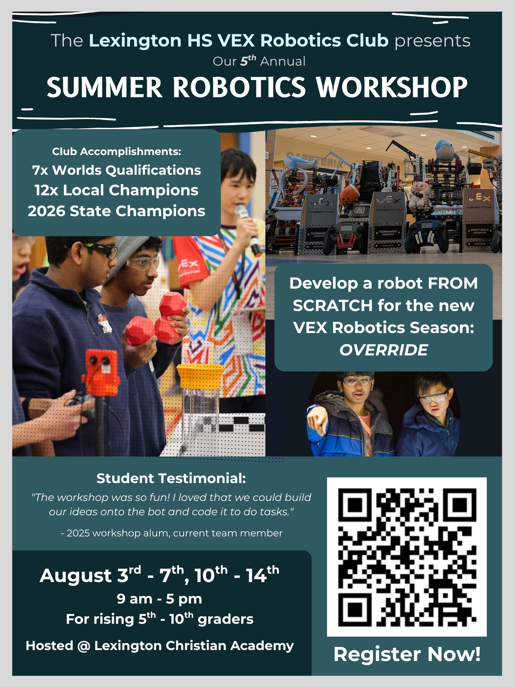 LexVEX Summer Robotics Workshop 2026 flyer